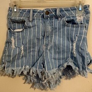 Distressed Blue Striped Women's Shorts